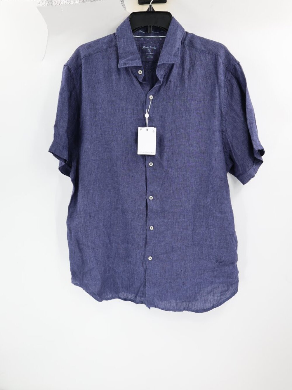 NWT Porter & Ash Shirt Mens XL Yarn Dyed Linen Button Up Short Sleeve Blue beach